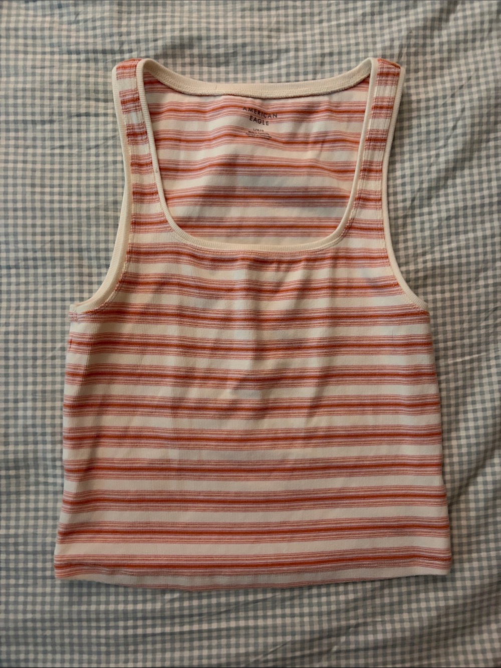 American Eagle Outfitters Cream and Coral Striped Ribbed Tank